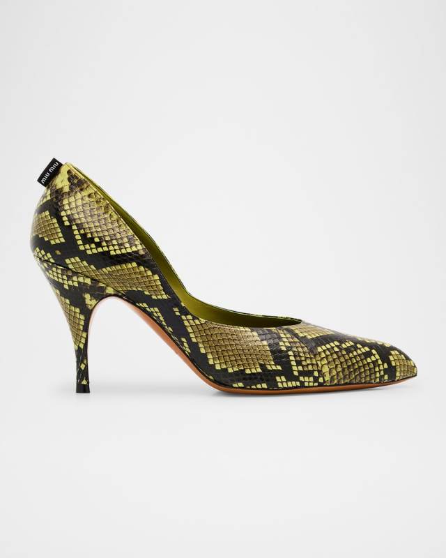 Python-Printed Leather Pumps